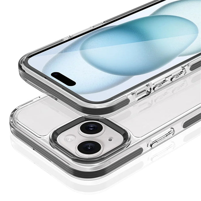 For iPhone 15 Phone Case Ultra Clear Shockproof PC + TPU Back Cover - Black - 3