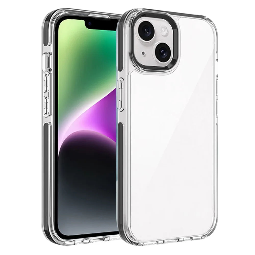 For iPhone 14 Phone Case Ultra Clear Shockproof PC + TPU Back Cover - Black - 1