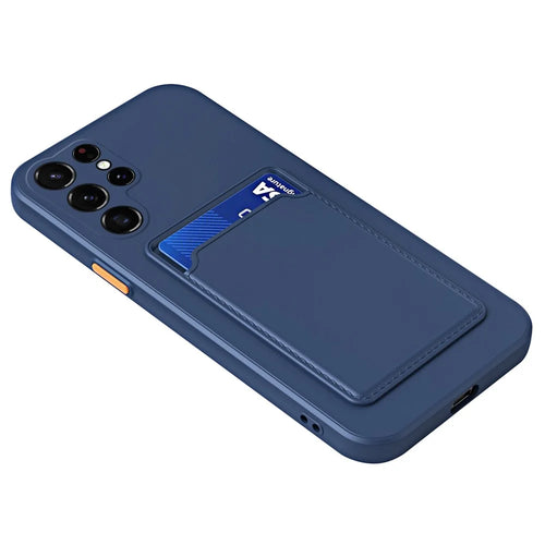 For Samsung Galaxy S25 Ultra Case Soft Silicone Phone Back Cover with Card Holder - Dark Blue - 1