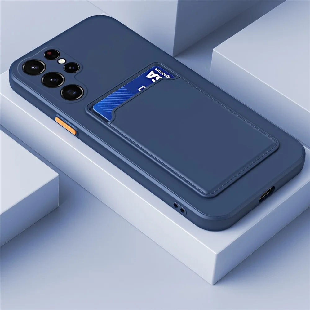 For Samsung Galaxy S25 Ultra Case Soft Silicone Phone Back Cover with Card Holder - Dark Blue - 2