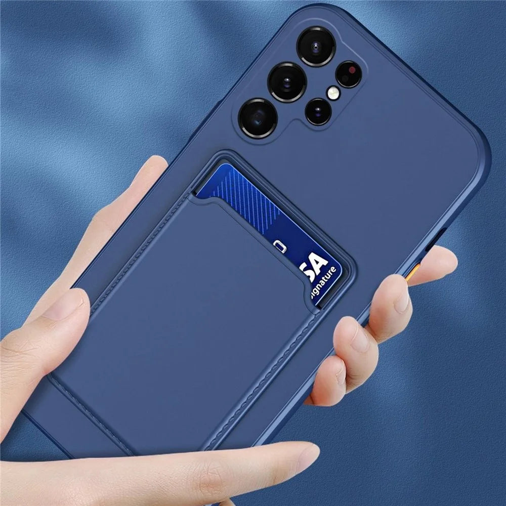 For Samsung Galaxy S24 Ultra Case Soft TPU Phone Back Cover with Card Holder - Dark Blue - 3