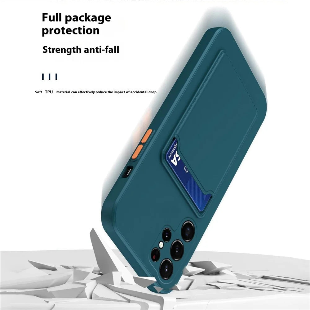 For Samsung Galaxy S24 Ultra Case Soft TPU Phone Back Cover with Card Holder - Dark Blue - 6