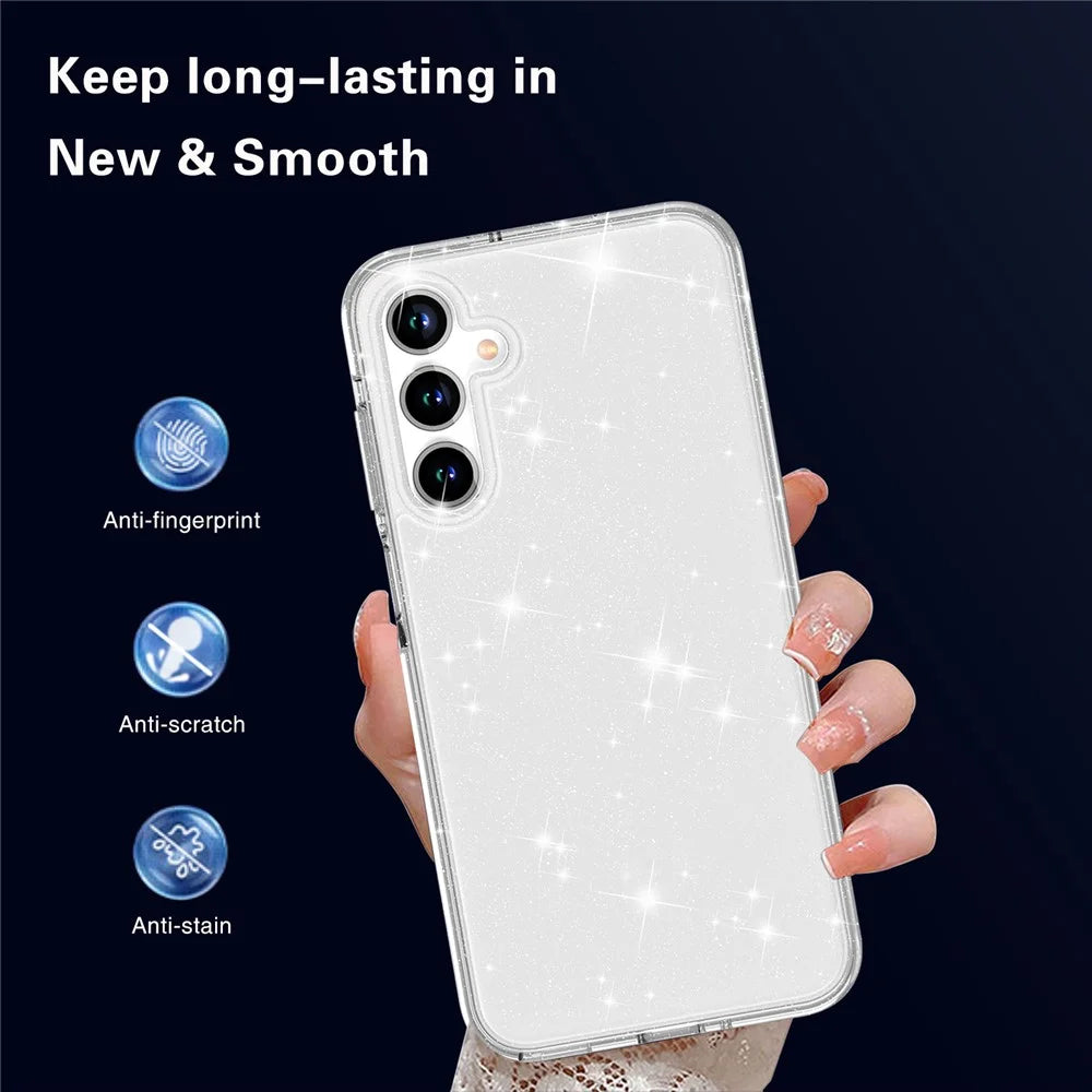 For Samsung Galaxy A18 5G / A18 4G / A17 5G / A17 4G / A26 5G Case Sparkly Powder Glitter Shiny Soft TPU + Hard PC Back Cover - White - 6