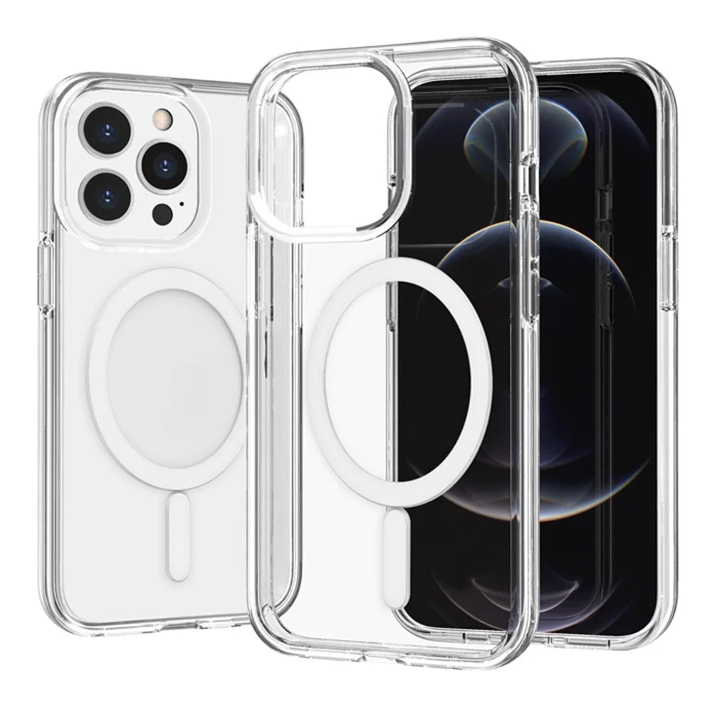 For iPhone 14 Pro Magnetic Case Compatible with MagSafe PC + TPU Clear Phone Cover - Transparent - 1