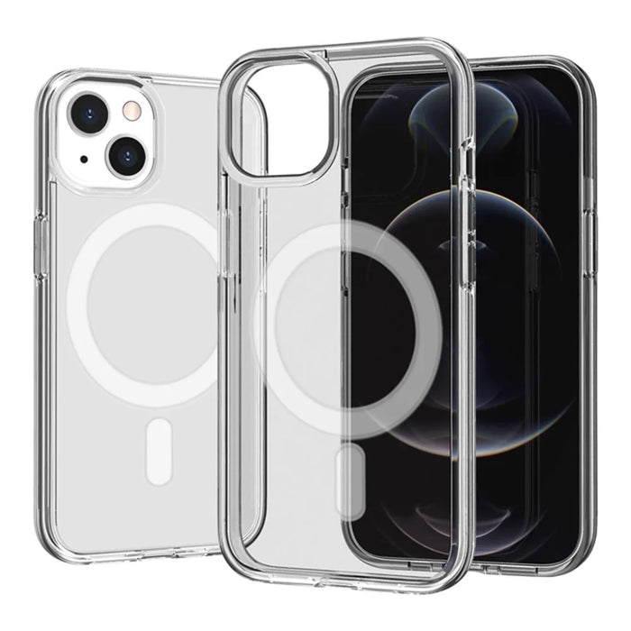 For iPhone 14 Magnetic Case Compatible with MagSafe PC + TPU Clear Phone Cover - Transparent - 1