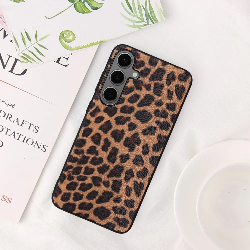For Samsung Galaxy S25 Case PU Leather+TPU+PC Phone Back Cover - Leopard - 6