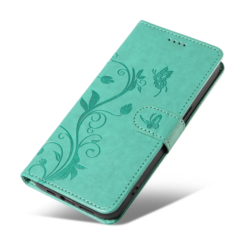 For OnePlus 13R 5G / Ace 5 5G / 5 Pro 5G PU Leather Cases Flower Pattern Wallet Stand Phone Cover with Strap - Green - 7