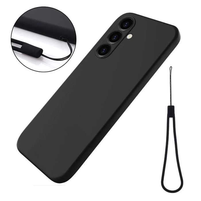 For Samsung Galaxy M14 4G Case Liquid Silicone Phone Back Cover with Hand Strap - Black - 7