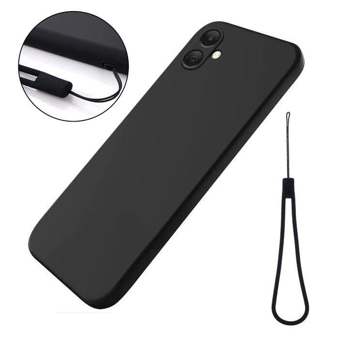 For Samsung Galaxy F05 / Galaxy M05 4G Case Liquid Silicone Phone Back Cover with Hand Strap - Black - 7