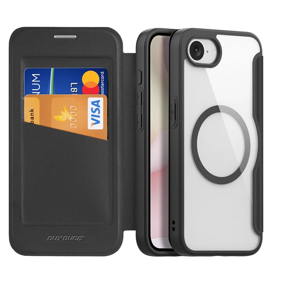 DUX DUCIS For iPhone 17e / 16e Leather Case  Skin X Pro Series Flip Cover Compatible with MagSafe - Black - 2