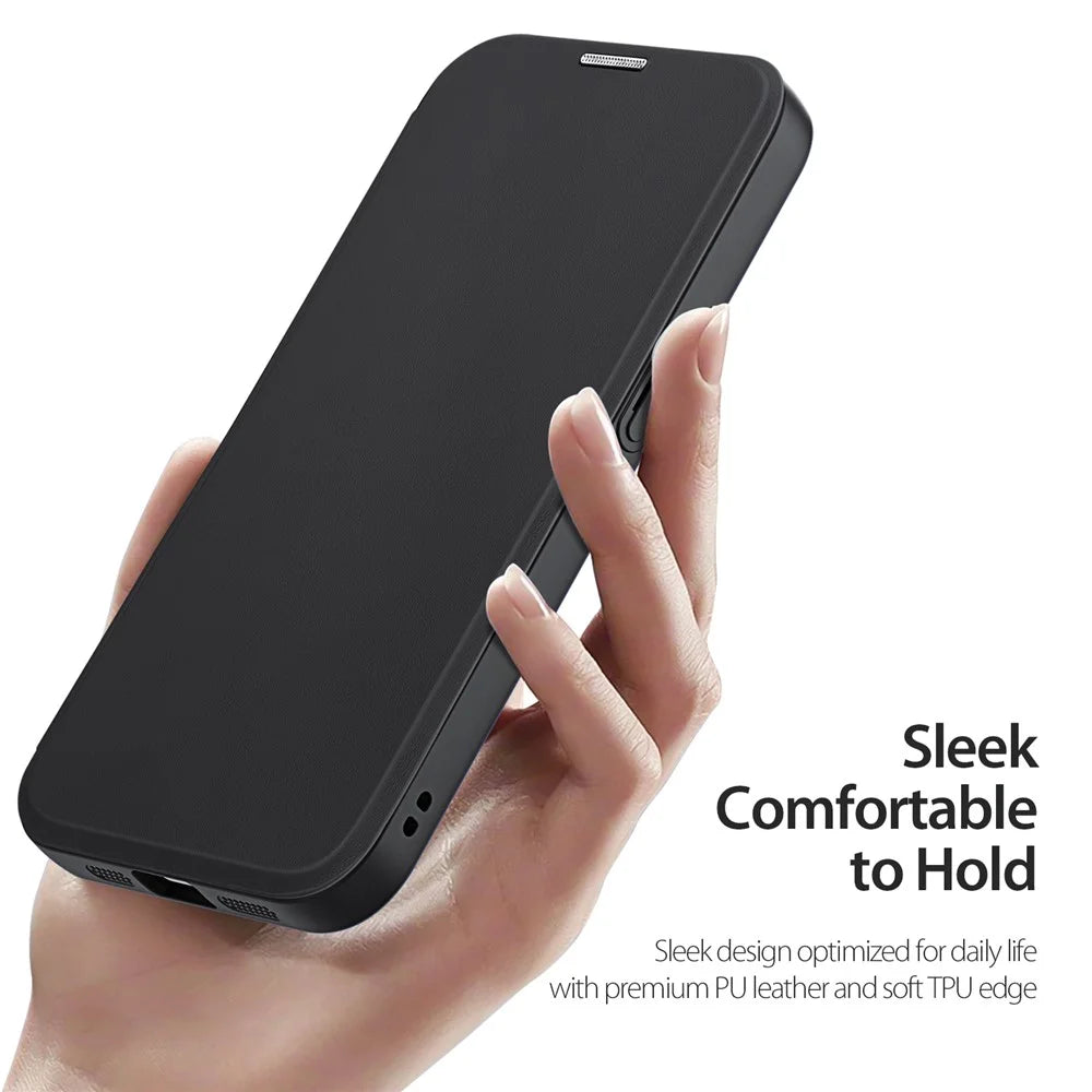DUX DUCIS For iPhone 17e / 16e Leather Case  Skin X Pro Series Flip Cover Compatible with MagSafe - Black - 6