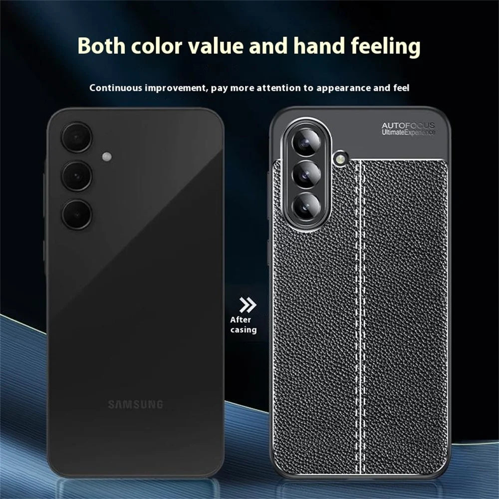 For Samsung Galaxy A56 5G Case Litchi Texture TPU Flexible Phone Cover, Black - 5