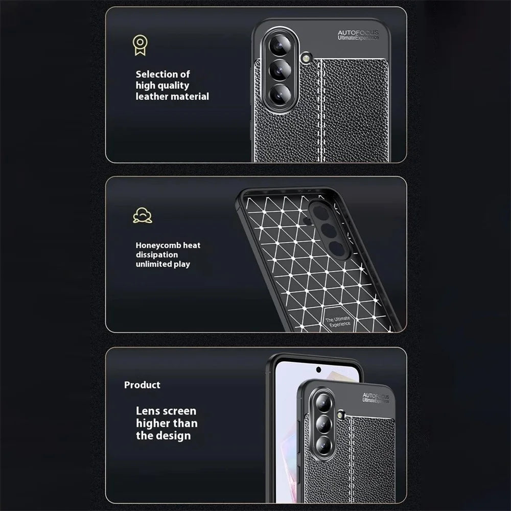 For Samsung Galaxy A56 5G Case Litchi Texture TPU Flexible Phone Cover, Black - 6