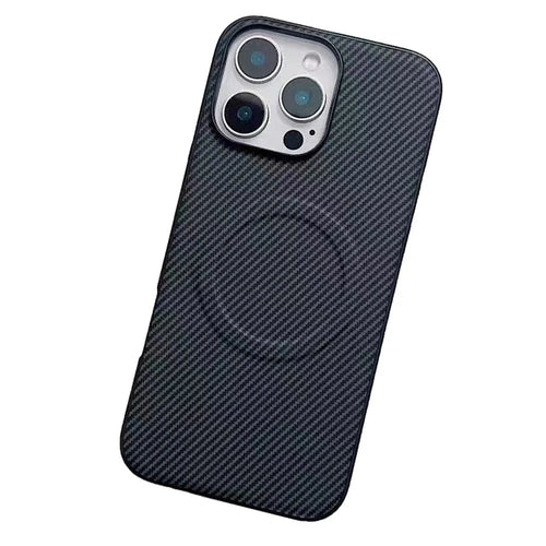 For iPhone 16 Pro Max Case Compatible with MagSafe Carbon Fiber Texture Leather + PC Phone Cover - Black - 1