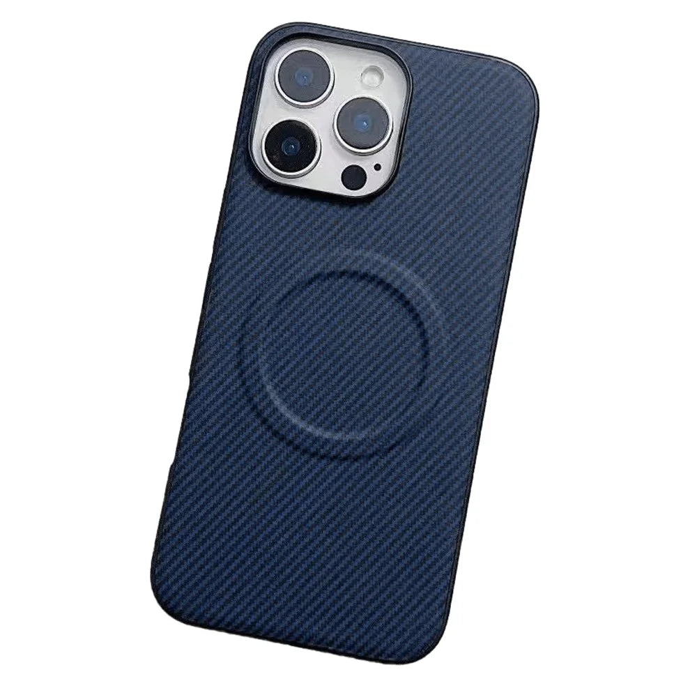For iPhone 16 Pro Case Compatible with MagSafe Carbon Fiber Texture Leather + PC Phone Cover - Blue - 1