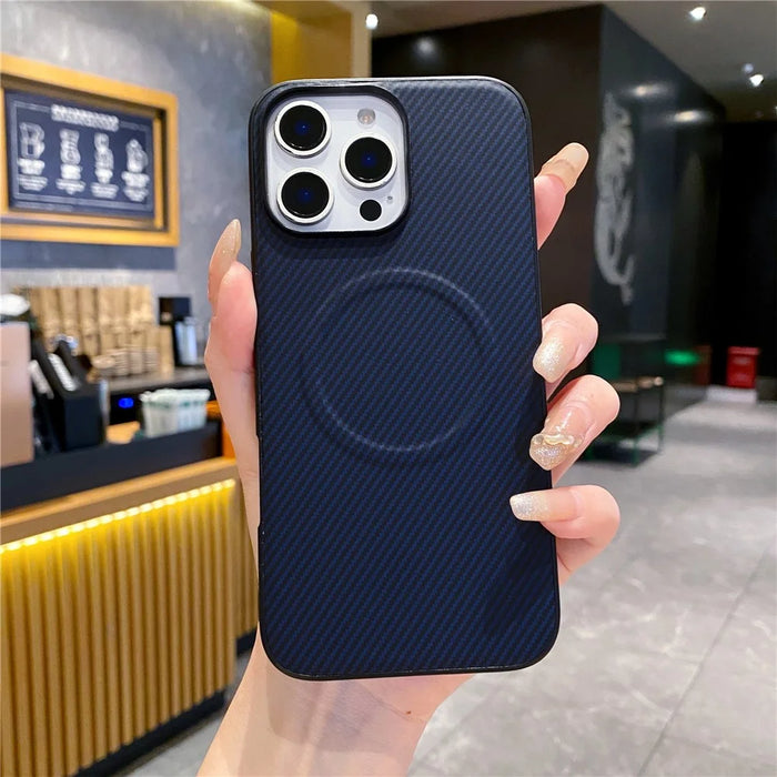 For iPhone 16 Pro Case Compatible with MagSafe Carbon Fiber Texture Leather + PC Phone Cover - Blue - 2
