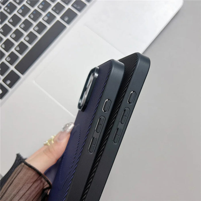 For iPhone 16 Pro Case Compatible with MagSafe Carbon Fiber Texture Leather + PC Phone Cover - Blue - 5