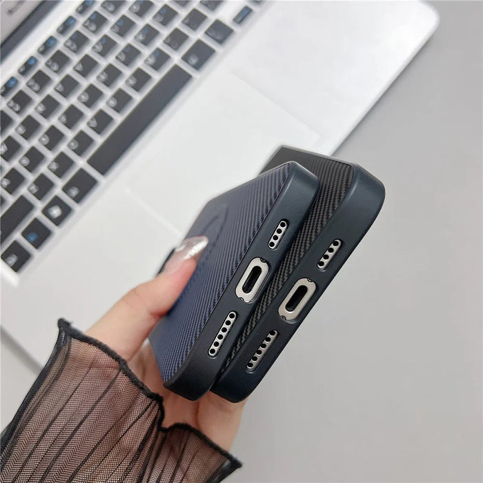 For iPhone 16 Pro Case Compatible with MagSafe Carbon Fiber Texture Leather + PC Phone Cover - Blue - 6