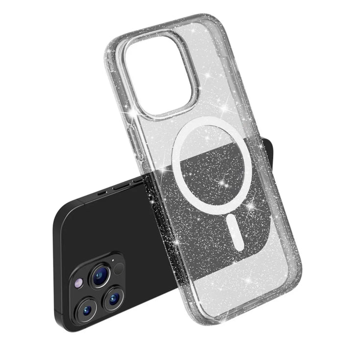 For iPhone 13 Pro Case Compatible with MagSafe Glitter Powder PC + TPU Phone Cover - Black - 4