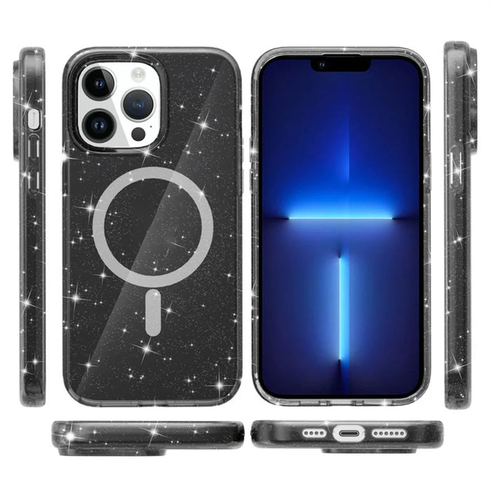 For iPhone 13 Pro Case Compatible with MagSafe Glitter Powder PC + TPU Phone Cover - Black - 5