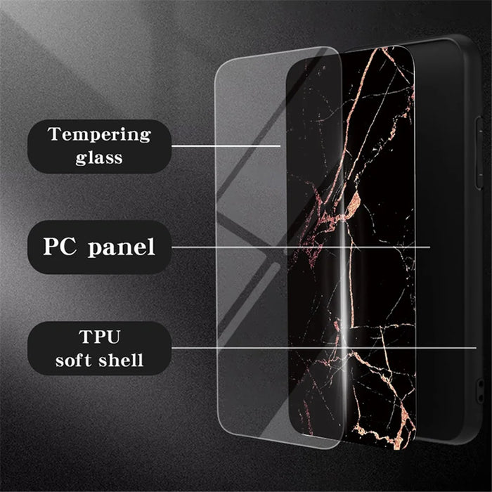 For Samsung Galaxy A26 5G Case Marble Pattern Tempered Glass + PC + TPU Protective Phone Cover - White Marble - 2