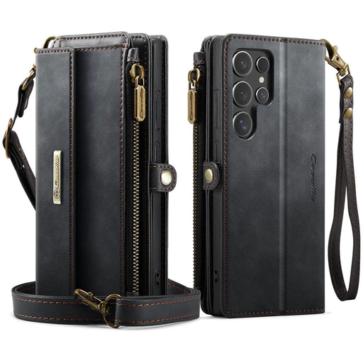 CASEME C39 Series For Samsung Galaxy S24 Ultra Case RFID Blocking 9 Card Slots Zipper Wallet Stand Leather Cover with Strap - Black - 2