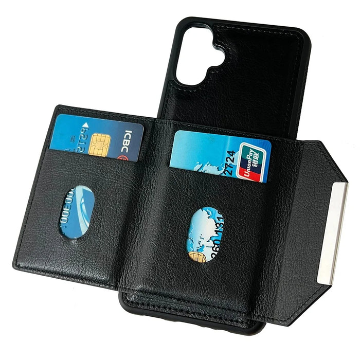 For Samsung Galaxy A06 5G / A06 4G Case Card Bag Kickstand TPU + PU Phone Cover - Black - 2
