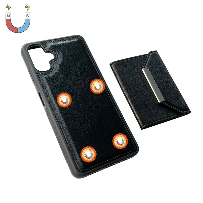 For Samsung Galaxy A06 5G / A06 4G Case Card Bag Kickstand TPU + PU Phone Cover - Black - 5