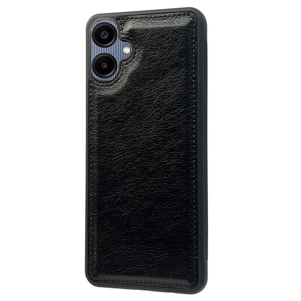 For Samsung Galaxy A06 4G Case Calf Texture PU Leather Anti Fingerprint Back Phone Cover - Black - 1