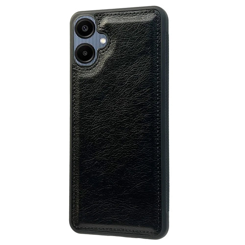 For Samsung Galaxy A06 4G Case Calf Texture PU Leather Anti Fingerprint Back Phone Cover - Black - 1