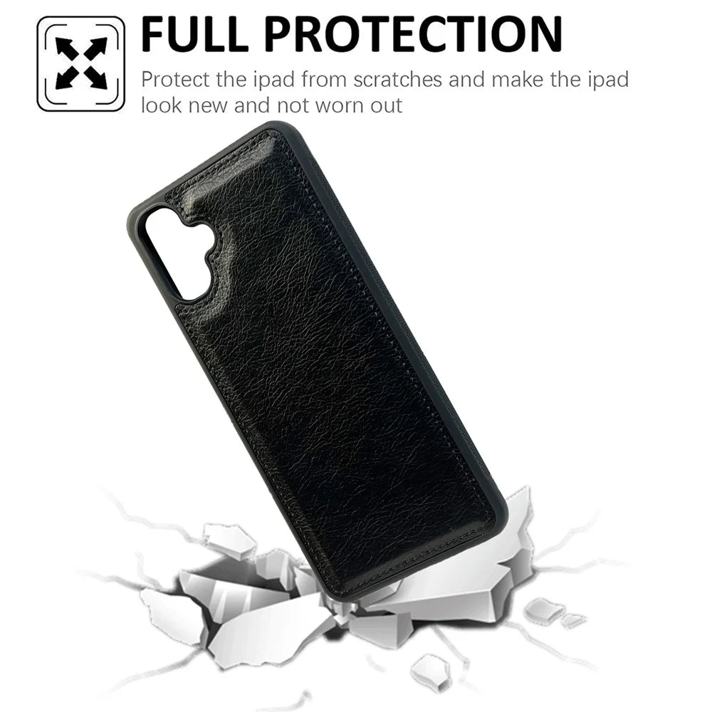 For Samsung Galaxy A06 4G Case Calf Texture PU Leather Anti Fingerprint Back Phone Cover - Black - 5