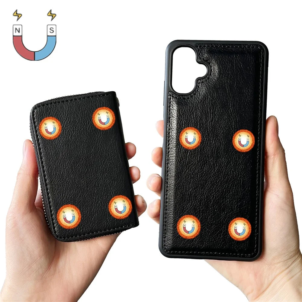 For Samsung Galaxy A06 4G Case Detachable Zipper Card Bag PU TPU Kickstand Phone Case with Strap - Black - 2