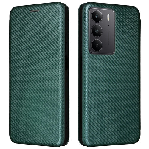 For Realme C75 4G Case Carbon Fiber Texture Drop-Proof PU Leather Phone Cover - Green - 1