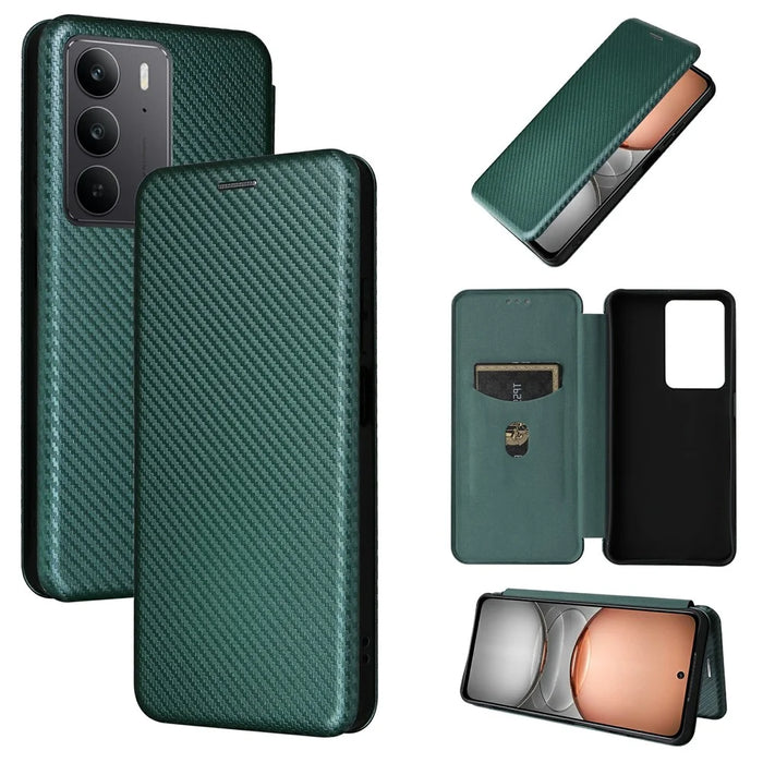 For Realme C75 4G Case Carbon Fiber Texture Drop-Proof PU Leather Phone Cover - Green - 7
