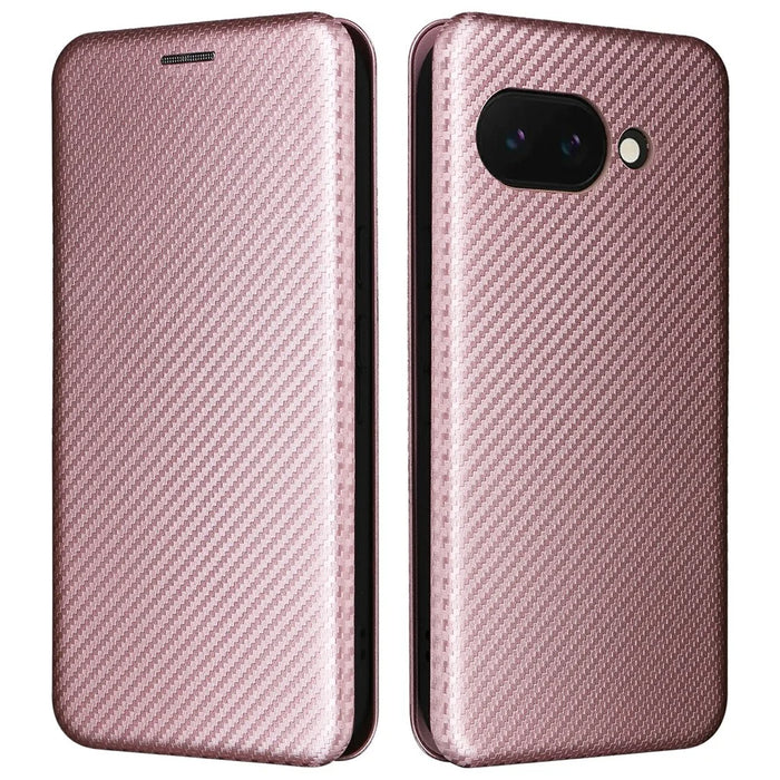 For Google Pixel 9a Case Carbon Fiber Texture Drop-Proof PU Leather Phone Cover - Rose Gold - 1