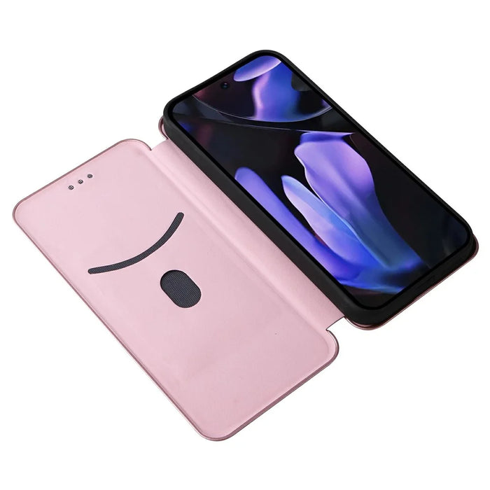 For Google Pixel 9a Case Carbon Fiber Texture Drop-Proof PU Leather Phone Cover - Rose Gold - 2