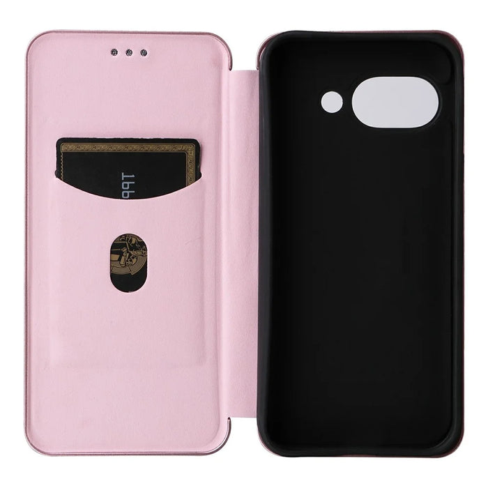 For Google Pixel 9a Case Carbon Fiber Texture Drop-Proof PU Leather Phone Cover - Rose Gold - 4