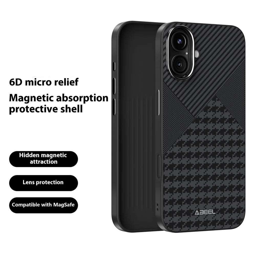 ABEEL For iPhone 16 Case Compatible with MagSafe Micro-Embossing PC TPU Aluminum Alloy Leather Phone Cover - 2