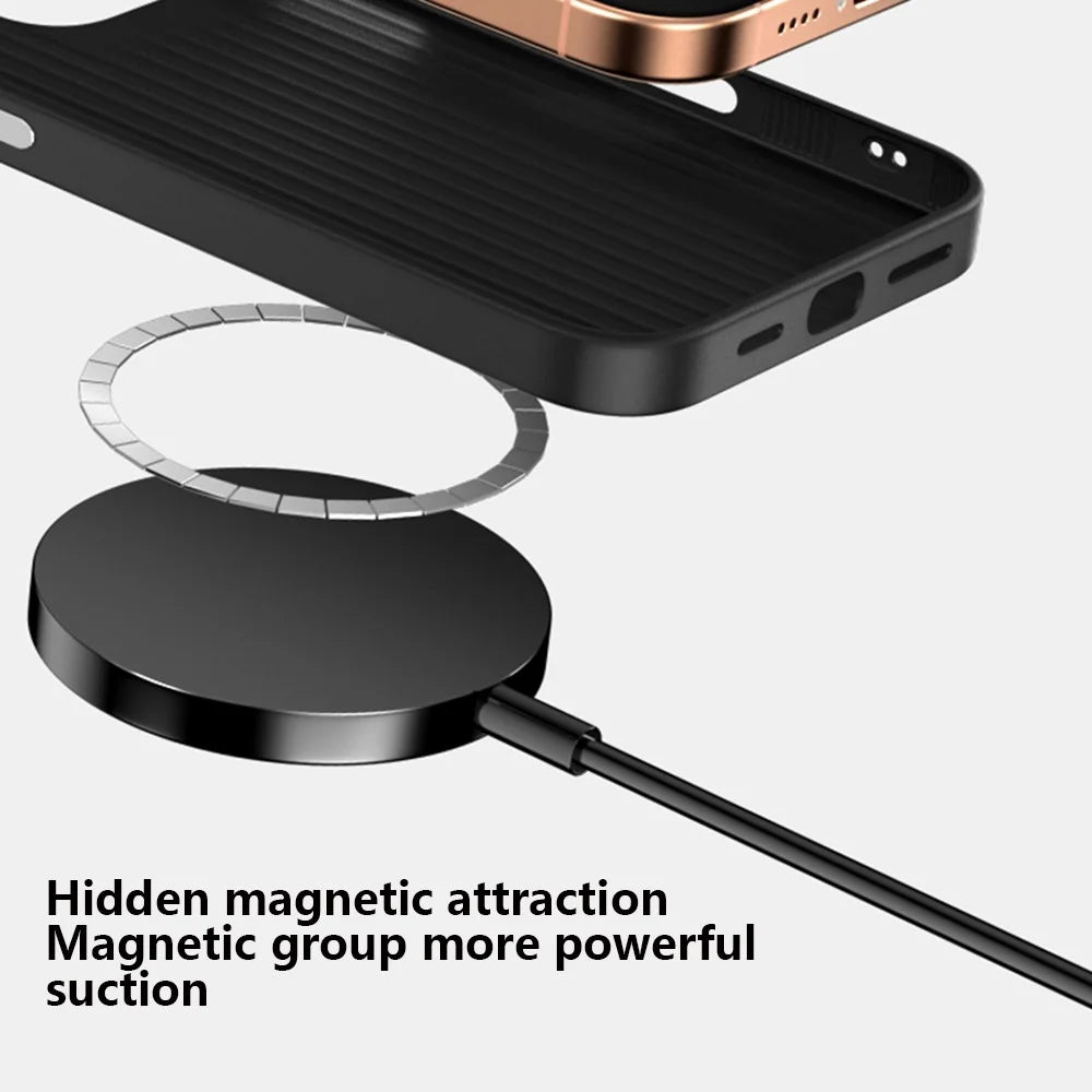 ABEEL For iPhone 16 Case Compatible with MagSafe Micro-Embossing PC TPU Aluminum Alloy Leather Phone Cover - 4