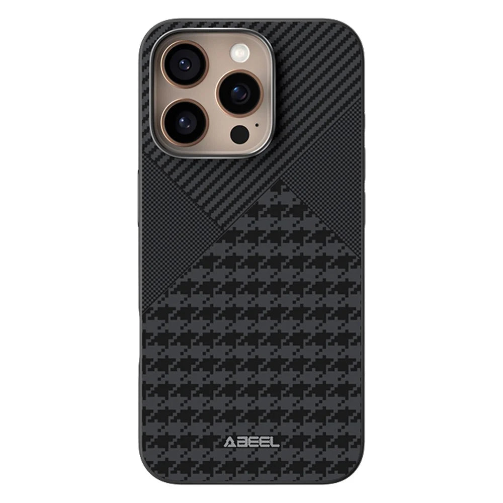 ABEEL For iPhone 16 Pro Case Compatible with MagSafe Micro-Embossing PC TPU Aluminum Alloy Leather Phone Cover - 1