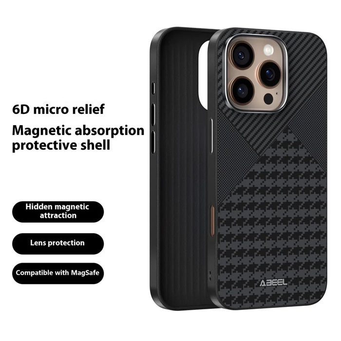 ABEEL For iPhone 16 Pro Case Compatible with MagSafe Micro-Embossing PC TPU Aluminum Alloy Leather Phone Cover - 2