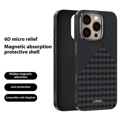 ABEEL For iPhone 16 Pro Max Case Compatible with MagSafe Micro-Embossing PC TPU Aluminum Alloy Leather Phone Cover - 2