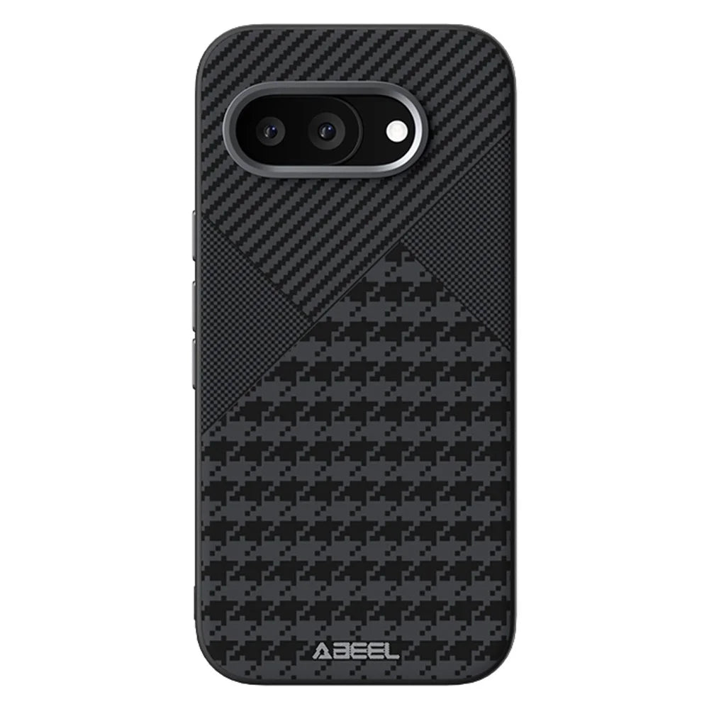 ABEEL For Google Pixel 9a Magnetic Case Micro-Embossing PC TPU Aluminum Alloy Leather Phone Cover - 1
