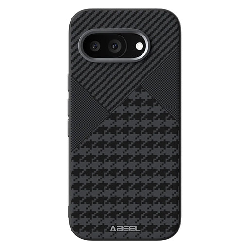 ABEEL For Google Pixel 9a Magnetic Case Micro-Embossing PC TPU Aluminum Alloy Leather Phone Cover - 1