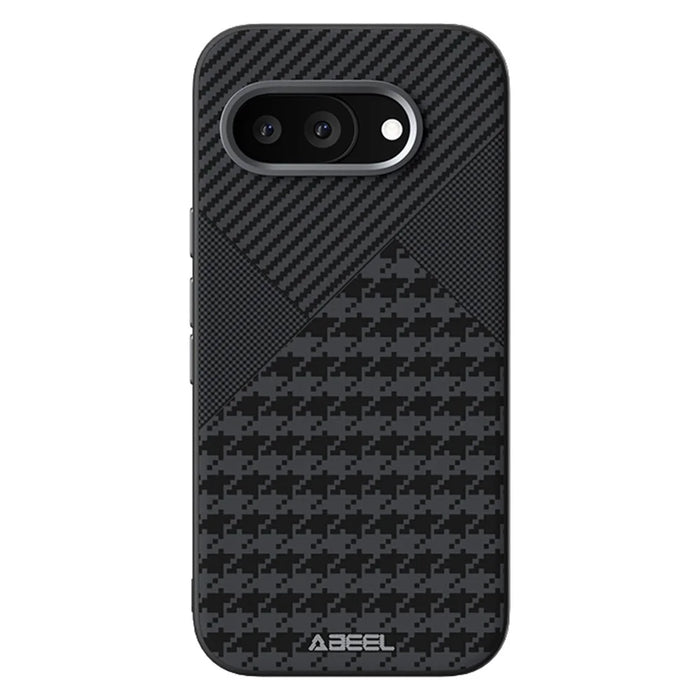 ABEEL For Google Pixel 9a Magnetic Case Micro-Embossing PC TPU Aluminum Alloy Leather Phone Cover - 1