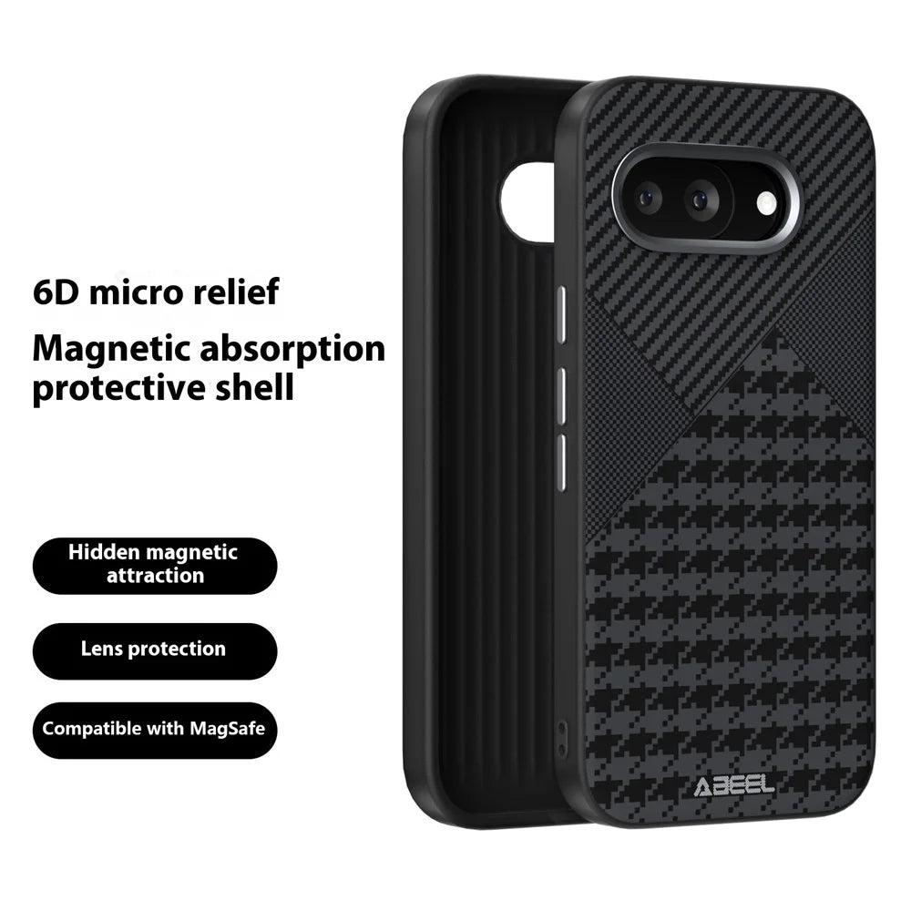 ABEEL For Google Pixel 9a Magnetic Case Micro-Embossing PC TPU Aluminum Alloy Leather Phone Cover - 2