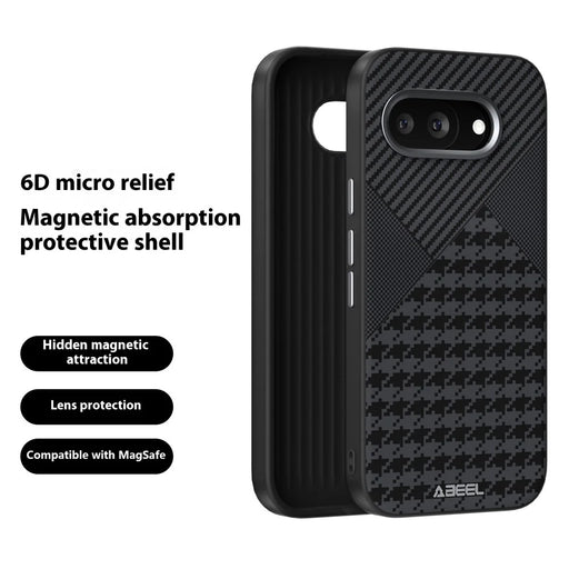 ABEEL For Google Pixel 9a Magnetic Case Micro-Embossing PC TPU Aluminum Alloy Leather Phone Cover - 2