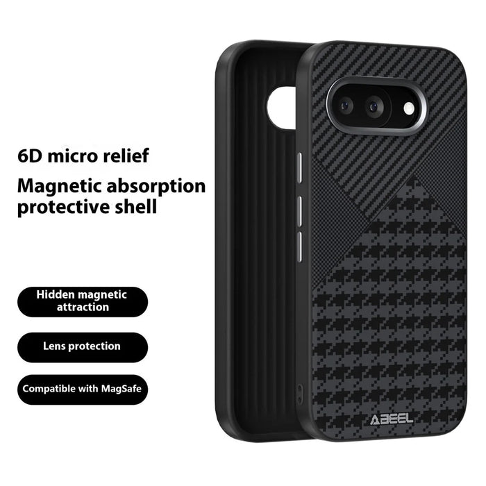 ABEEL For Google Pixel 9a Magnetic Case Micro-Embossing PC TPU Aluminum Alloy Leather Phone Cover - 2