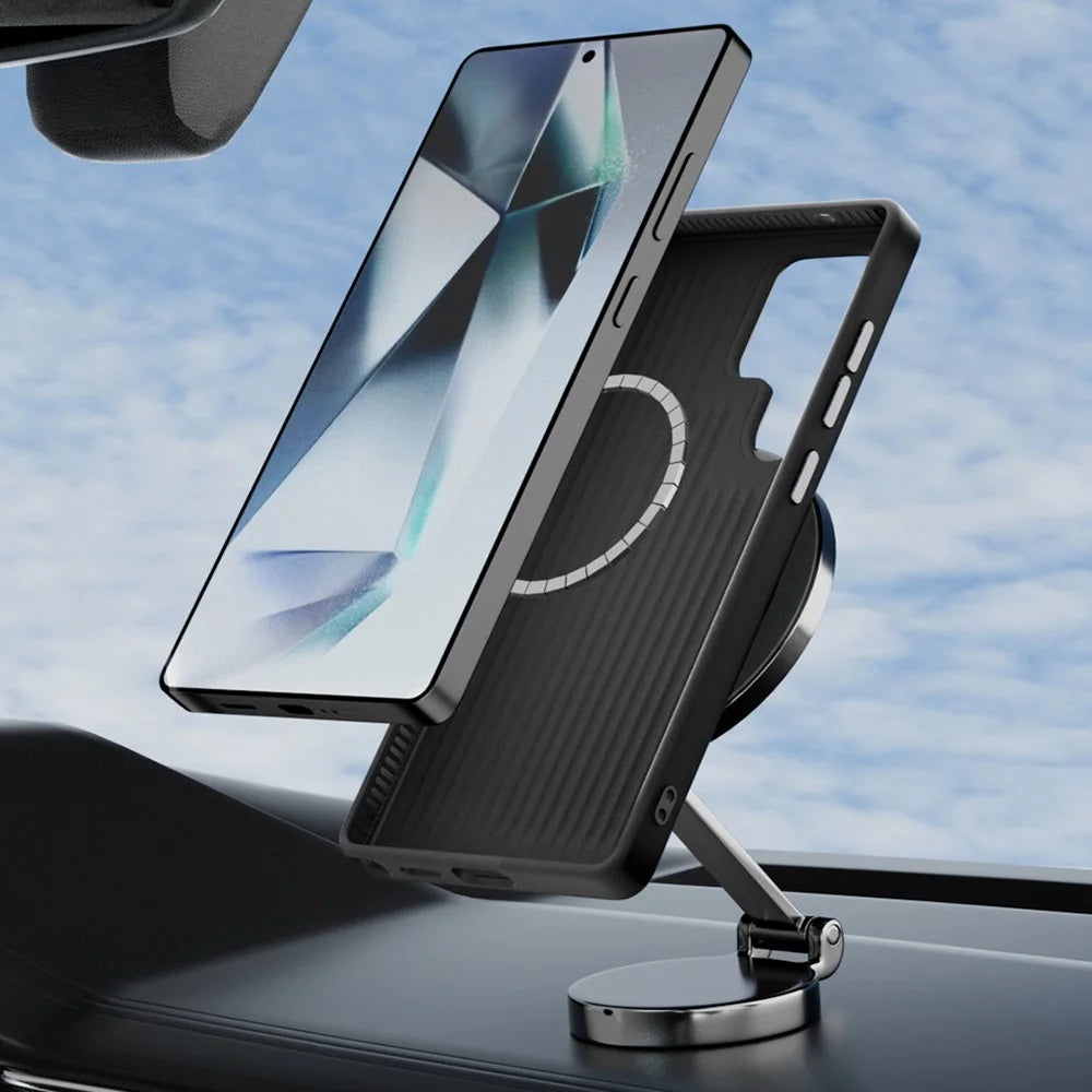 ABEEL For Samsung Galaxy S25 Ultra Magnetic Case Micro-Embossing PC TPU Aluminum Alloy Leather Phone Cover - 3