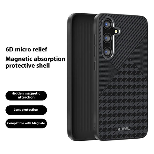 ABEEL For Samsung Galaxy S25+ Magnetic Case Micro-Embossing PC TPU Aluminum Alloy Leather Phone Cover - 2